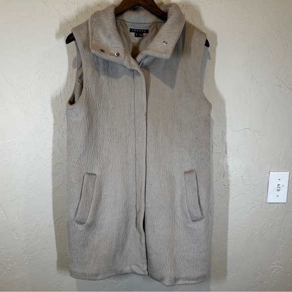 Theory Visterna Faux Fur‎ Virgin Wool Plush Vest Snap/Zip Jacket Womens Size M - Picture 1 of 9